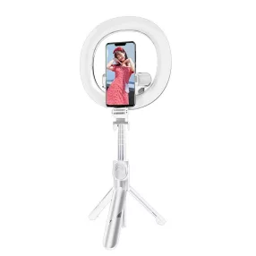   Selfie bot, tripod álvánnyal, asztali tartó, fénygyűrű, távirányítóval, bluetooth-os, vezeték nélküli, fehér