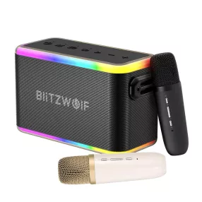   Blitzwolf karaoke bluetooth hangszóró, vezeték nélküli hangszóró, 2 mikrofonnal, LED fény, 80W, 6000mAh, fekete, Blitzwolf BW-WA6