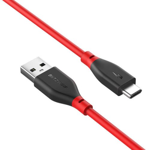 USB-C (Type-C) adatkábel, töltőkábel, USB-USB-C, piros, 3A 0.9m, Blitzwolf BW-TC12