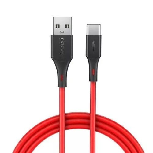 USB-C (Type-C) adatkábel, töltőkábel, USB-USB-C, piros, 3A, 1.8m, Blitzwolf BW-TC15
