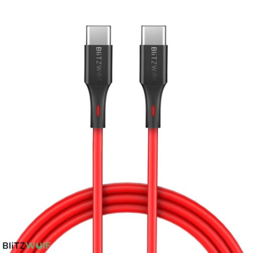 Blitzwolf USB-C (Type-C) adatkábel, töltőkábel, piros, 3A 0.9m, Blitzwolf BW-TC17