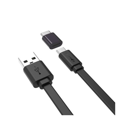 Micro USB adatkábel, töltőkábel, Type-C átalakító adapterrel, fekete, 0,5m 2A, Blitzwolf BW-MT2