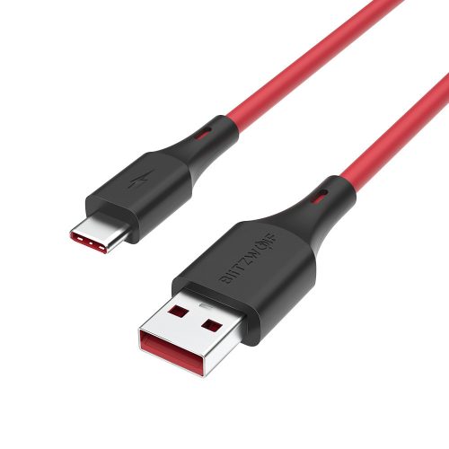 USB-C (Type-C) adatkábel, töltőkábel, USB-USB-C, supercharge, piros, 5A 1.8m, Blitzwolf BW-TC19