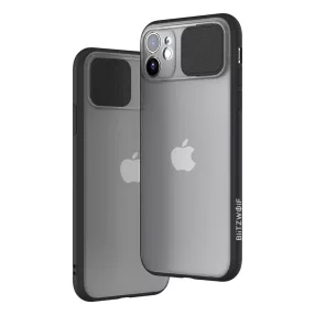   iPhone 11 Pro hátlaptok, telefon tok, ütésálló, műanyag, átlátszó, fekete kerettel, elhúzható lencsevédővel, Blitzwolf BW-AY2