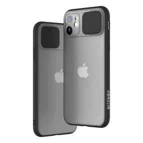   iPhone 11 Pro hátlaptok, telefon tok, ütésálló, műanyag, átlátszó, zöld kerettel, elhúzható lencsevédővel, Blitzwolf BW-AY2