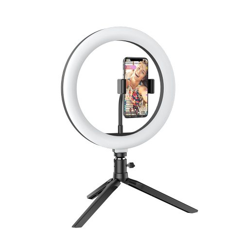 Selfie tükör, tripod, asztali mobiltelefon tartó, LED világítással, távirányítóval, bluetooth-os, vezeték nélküli, fekete, Blitzwolf BL-SL3