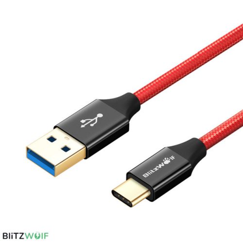 USB-C (Type-C) adatkábel, töltőkábel, USB-USB-C, piros, 3A 0.9m, Blitzwolf BW-TC9