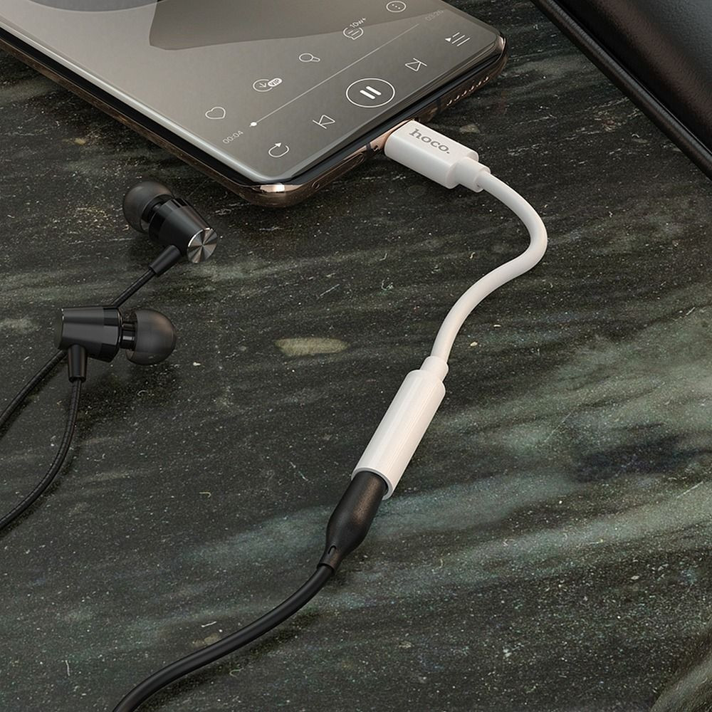 Adapter, átalakító, OTG, audio, jack, 3,5mm -> Type-C, fehér, Hoco LS30