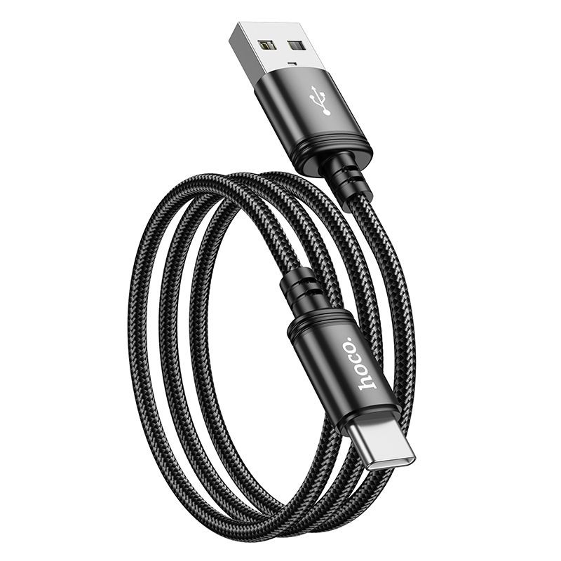 USB-C adatkábel, töltőkábel, USB-A - USB-C (USB Type-C), szövet bevonat, fekete, 3A 1m, Hoco X89