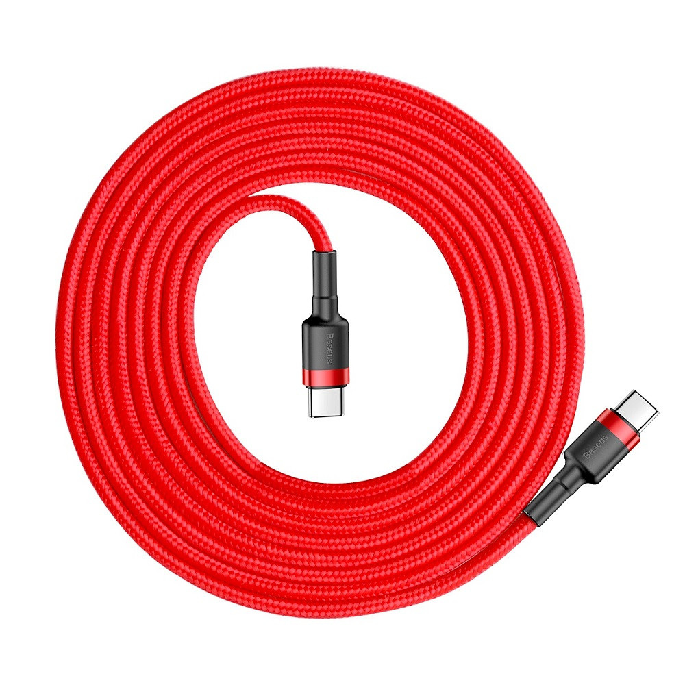 Baseus USB-C (Type-C) adatkábel, töltőkábel, piros, szövet bevonat, 2m 3A 60W, Baseus CATKLF-H09
