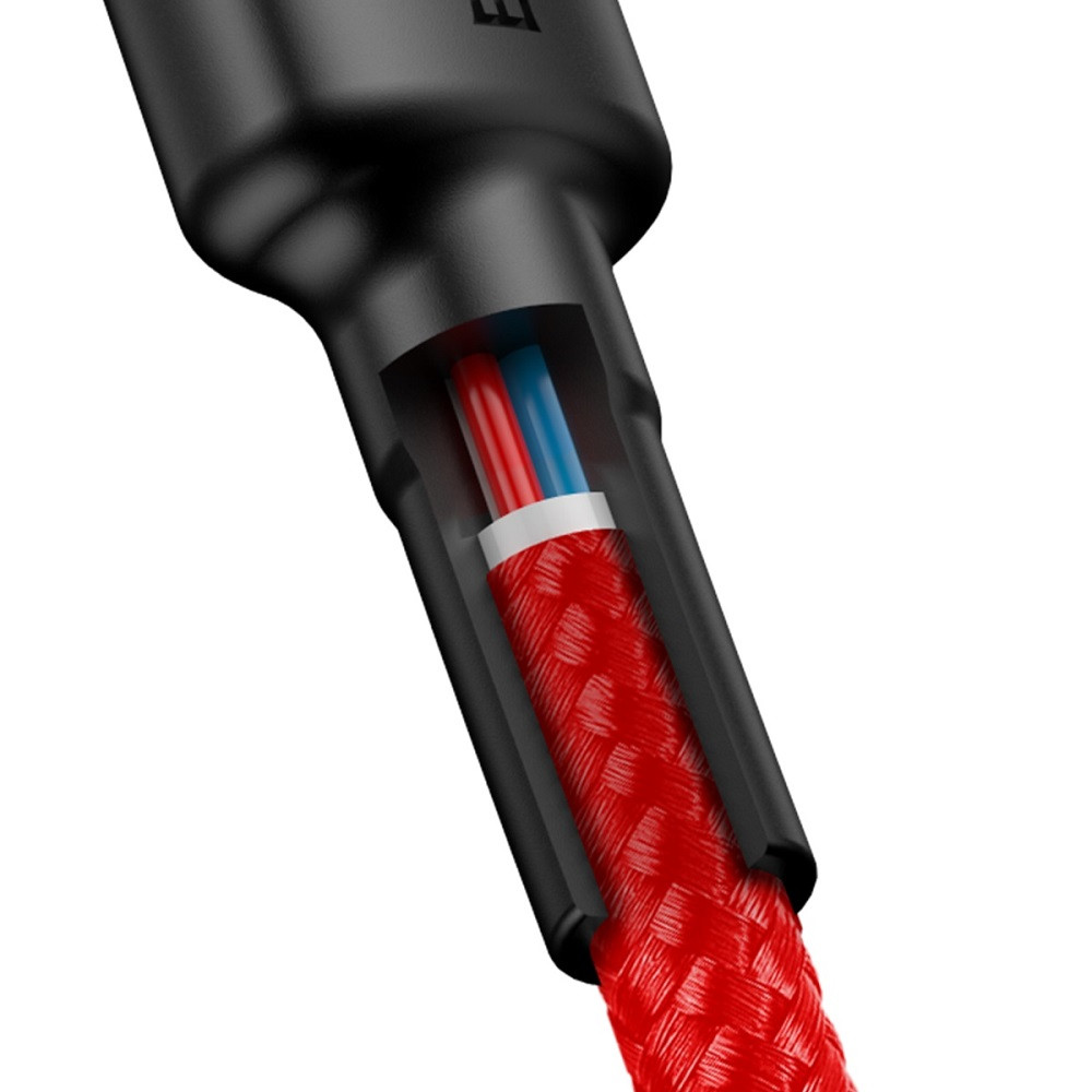 Baseus USB-C (Type-C) adatkábel, töltőkábel, piros, szövet bevonat, 2m 3A 60W, Baseus CATKLF-H09