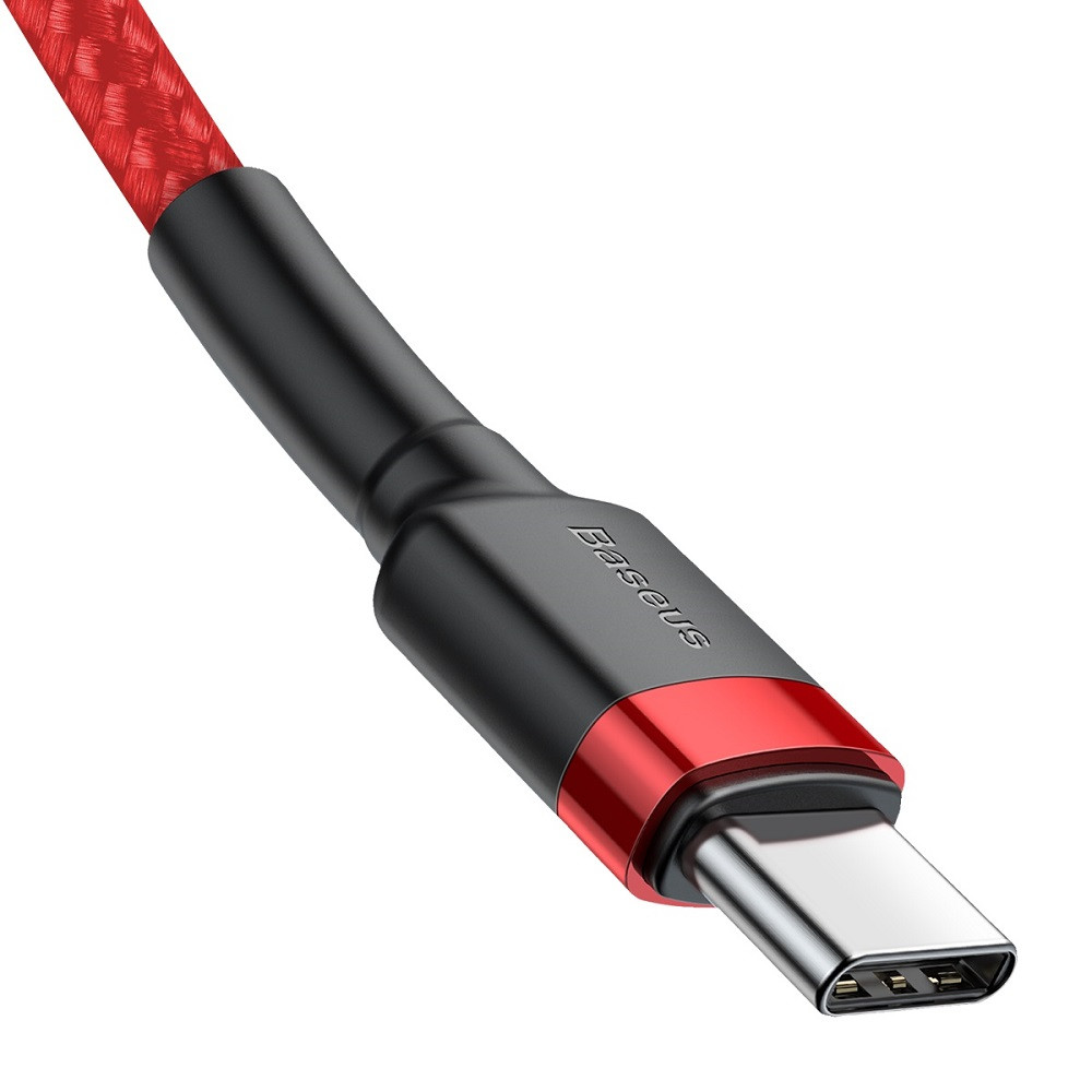 Baseus USB-C (Type-C) adatkábel, töltőkábel, piros, szövet bevonat, 2m 3A 60W, Baseus CATKLF-H09