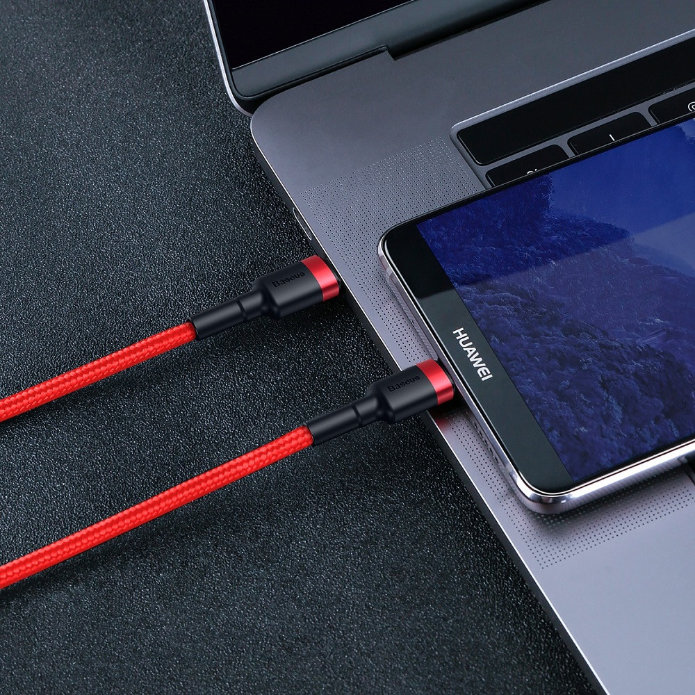 Baseus USB-C (Type-C) adatkábel, töltőkábel, piros, szövet bevonat, 2m 3A 60W, Baseus CATKLF-H09