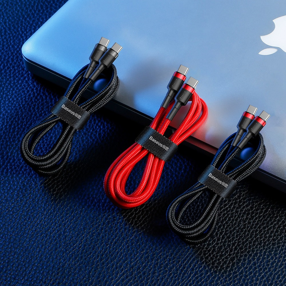 Baseus USB-C (Type-C) adatkábel, töltőkábel, piros, szövet bevonat, 2m 3A 60W, Baseus CATKLF-H09
