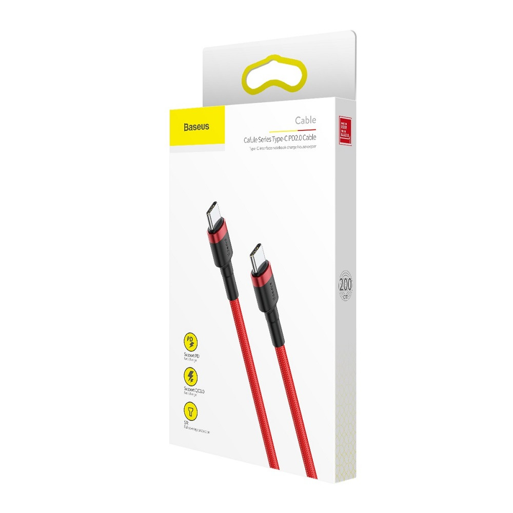 Baseus USB-C (Type-C) adatkábel, töltőkábel, piros, szövet bevonat, 2m 3A 60W, Baseus CATKLF-H09