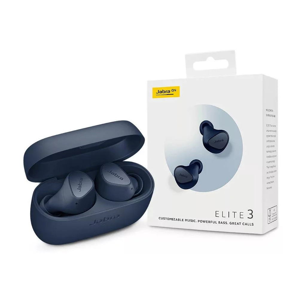Jabra vezeték nélküli fülhallgató, stereo bluetooth headset, töltőtokkal, TWS, sötétkék, Jabra Elite 3