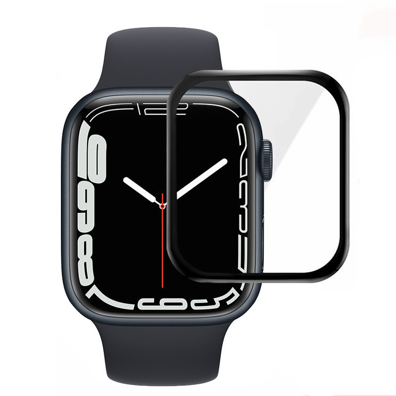 Apple Watch 7 41mm üvegfólia fekete kerettel, PMMA, akril, 9H, edzett, teljes felületen feltapad, Akril Full Glue