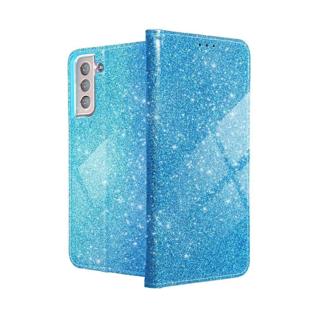 iPhone 13 Pro Max könyvtok, fliptok, telefon tok, bankkártyatartós, mágneszáras, csillámos, kék