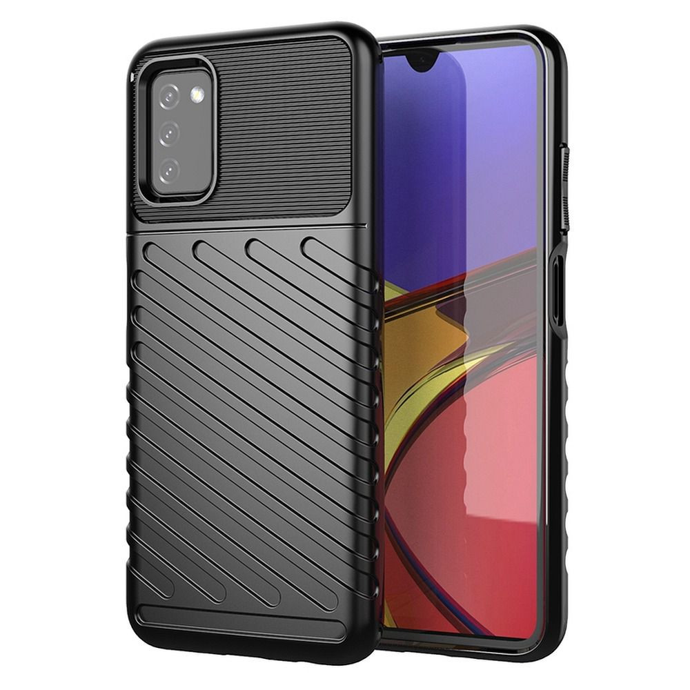 Samsung Galaxy A02s szilikon tok, hátlap tok, ütésálló, fekete, Thunder