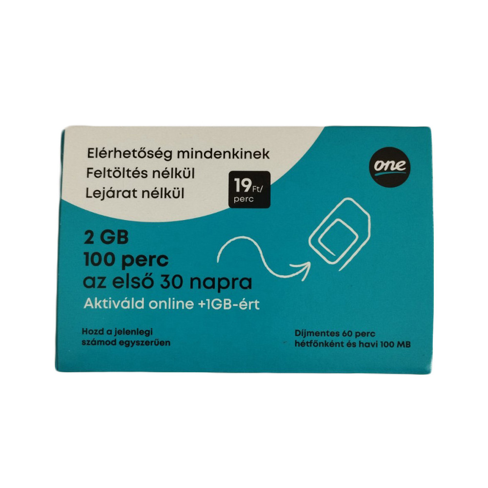 One sim kártya, 2GB / 100 perc, aktiválatlan, feltöltőkártyás