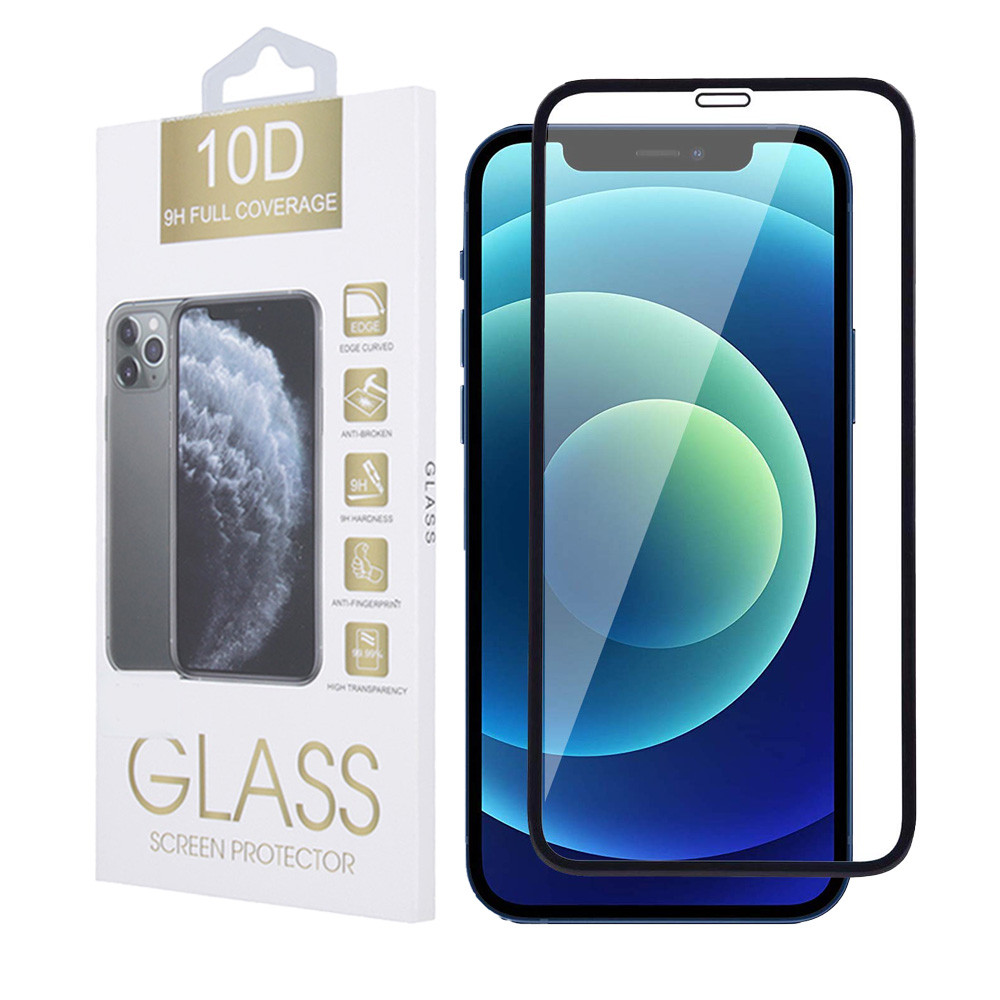 iPhone 12 Pro Max üvegfólia, tempered glass, előlapi, 10D, edzett, hajlított, fekete kerettel