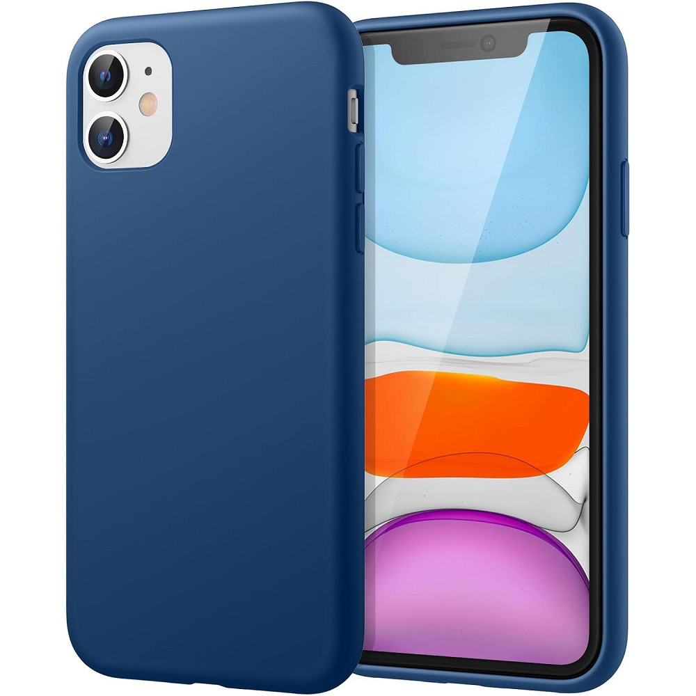 iPhone 11 szilikon tok, hátlaptok, telefon tok, velúr belsővel, matt, kék, Silicone iPhone 11 szilikon tok, hátlaptok, telefon tok, velúr belsővel, matt, kék, Silicone
