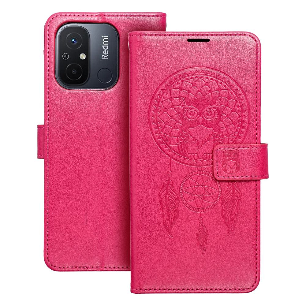 Xiaomi Redmi 12C könyvtok, fliptok, telefon tok, mágneszáras, bankkártyatartós, álomfogó mintás, magenta, Forcell Mezzo