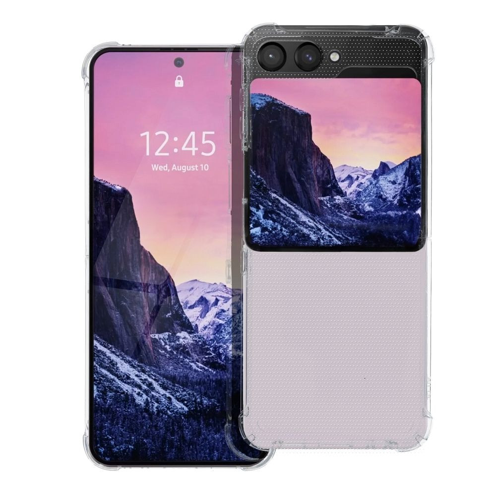 Samsung Galaxy Z Flip5 5G telefon tok, elő+hátlap tok, műanyag, erősített sarokkal, átlátszó, SM-F731B/DS