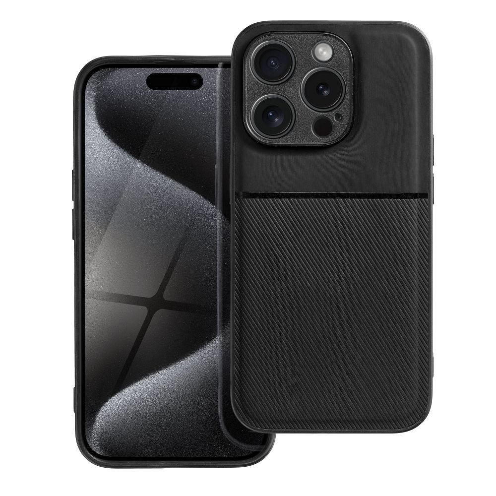 iPhone 15 Pro hátlap tok, telefon tok, stílusos, prémium, fekete, Noble Case