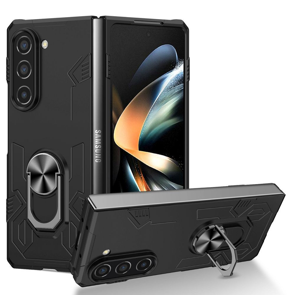 Samsung Galaxy Z Fold5 5G telefon tok, elő+hátlap tok, műanyag, kitámasztható, ütésálló, fekete, Forcell Mecha, SM-F946B/DS