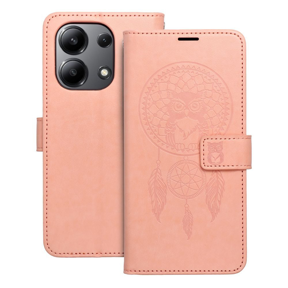Xiaomi Redmi Note 13 4G könyvtok, fliptok, telefon tok, mágneszáras, bankkártyatartós, álomfogó mintás, barack színű, Forcell Mezzo
