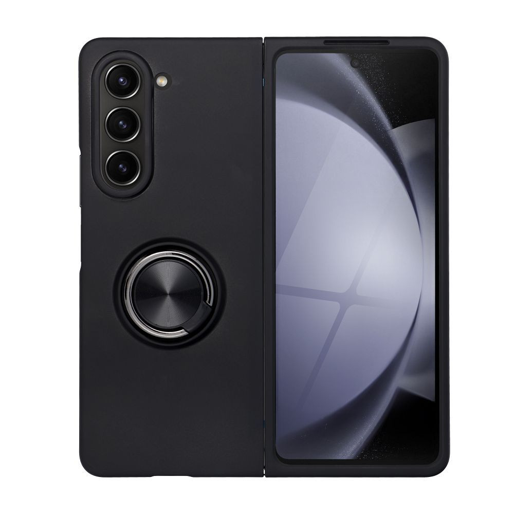 Samsung Galaxy Z Fold5 5G telefon tok, elő+hátlap tok, műanyag, kitámasztható, fekete, Ring case, SM-F946B/DS