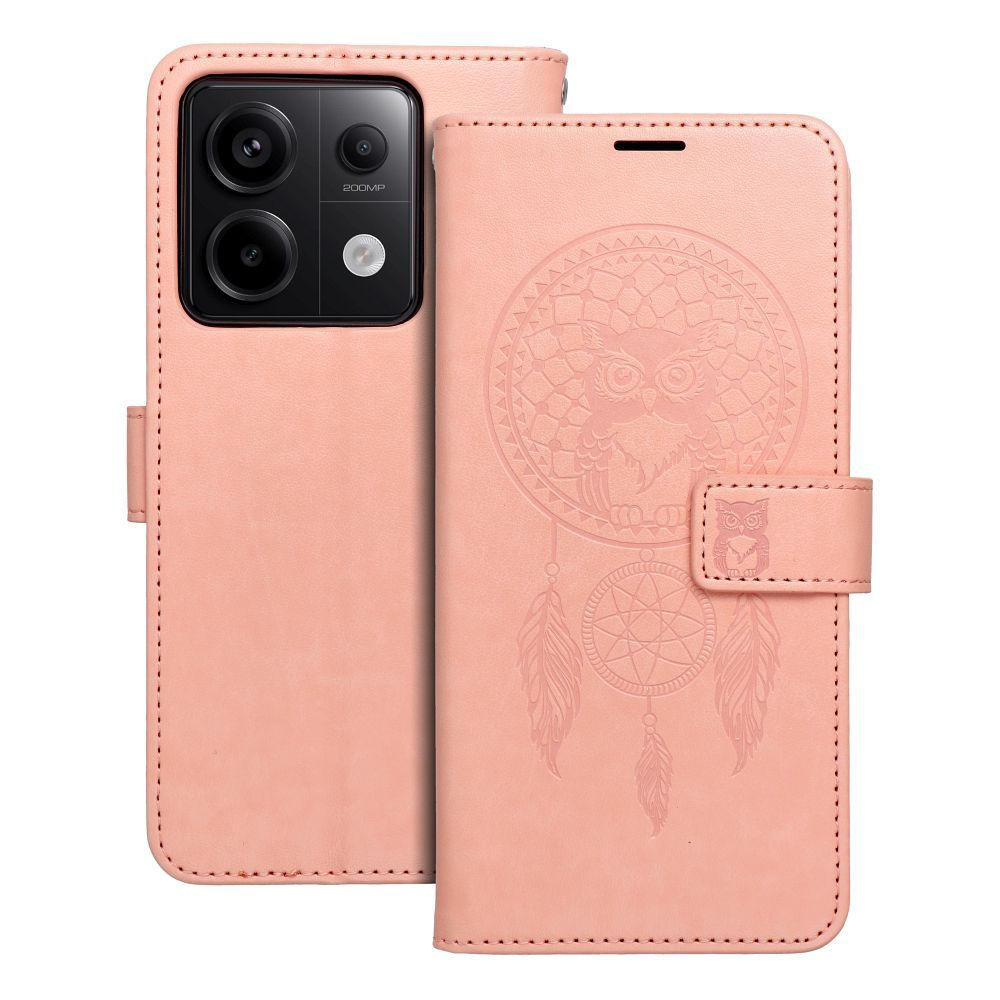 Xiaomi Redmi Note 13 Pro 5G / Poco X6 5G könyvtok, fliptok, telefon tok, mágneszáras, bankkártyatartós, álomfogó mintás, barack színű, Forcell Mezzo