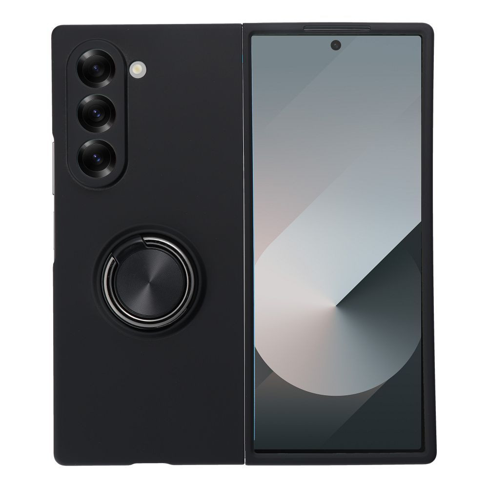 Samsung Galaxy Z Fold6 5G telefon tok, elő+hátlap tok, műanyag, kitámasztható, fekete, Ring case, SM-F956B/DS