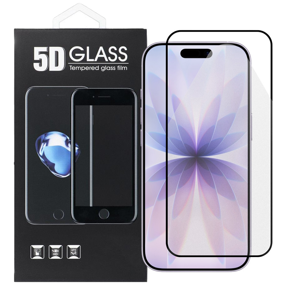 iPhone 17 üvegfólia, tempered glass, előlapi, 5D, edzett, hajlított, fekete kerettel