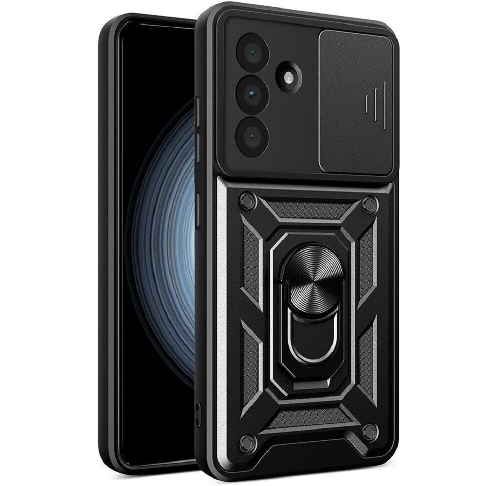 Samsung Galaxy A56 5G hátlap tok, telefon tok, kitámasztható, mágneses, ütésálló, fekete, Defender Slide