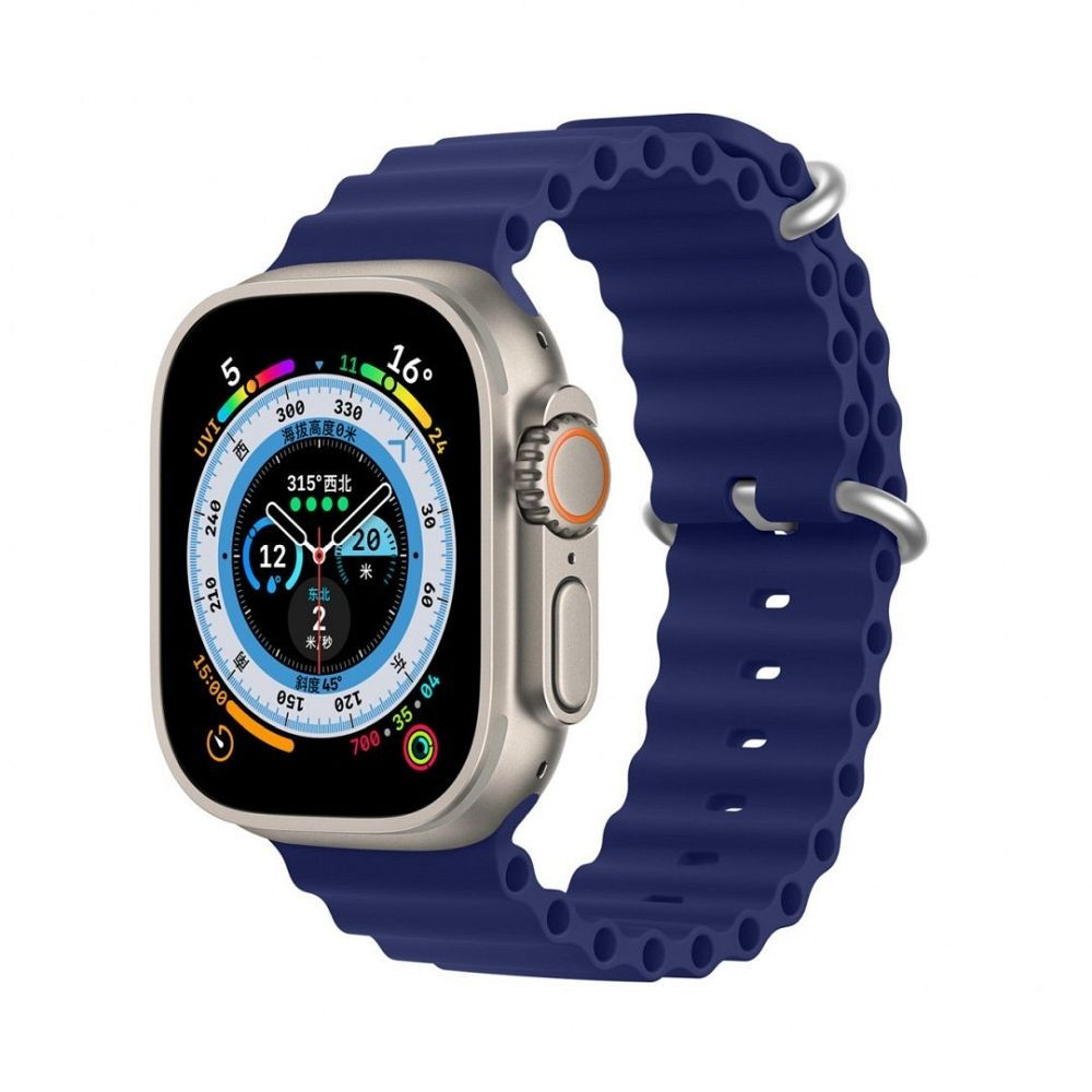 Apple Watch 4/5/6/7/8/9/SE/SE2 okosóra szilikon szíj, 38/40/41mm kompatibilis, sötétkék, DUX DUCIS Ocean Wave