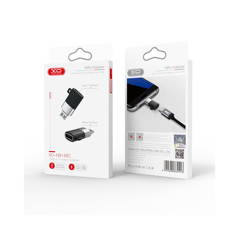 Adapter, átalakító, OTG, Type-C -> Micro usb, fekete, XO NB149C Adapter, átalakító, OTG, Type-C -> Micro usb, fekete, XO NB149C