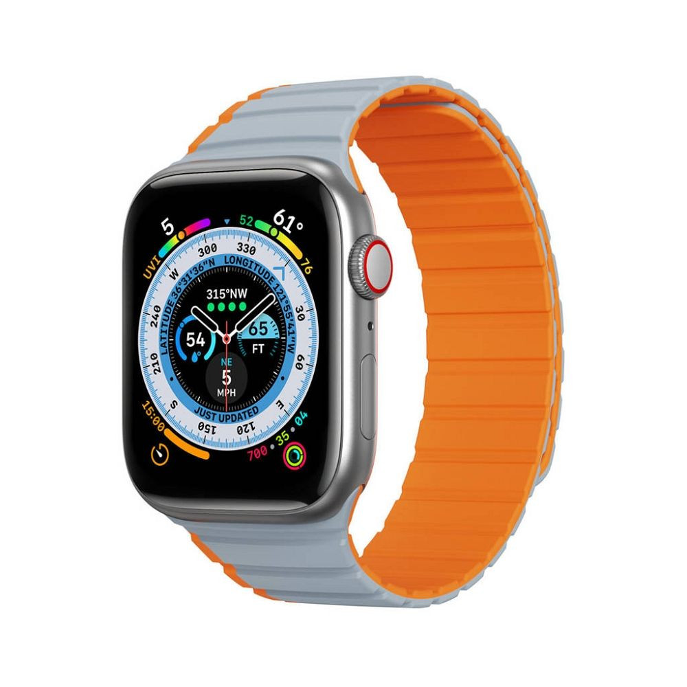 Apple Watch 4/5/6/7/8/9/SE/SE2/Ultra/Ultra2 okosóra szilikon szíj, 42/44/45/49mm kompatibilis, szürke-narancssárga, DUX DUCIS LD