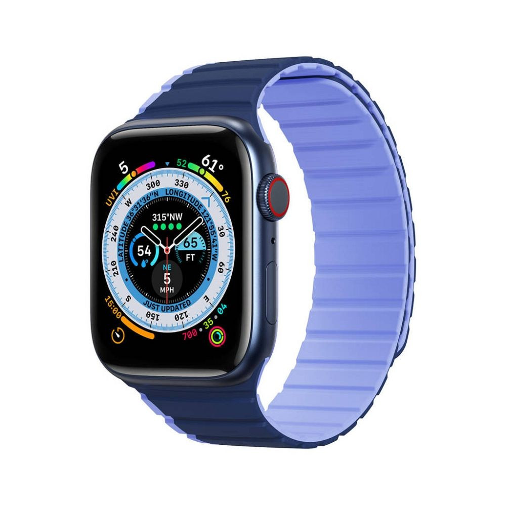 Apple Watch 4/5/6/7/8/9/SE/SE2/Ultra/Ultra2 okosóra szilikon szíj, 42/44/45/49mm kompatibilis, sötétkék, DUX DUCIS LD