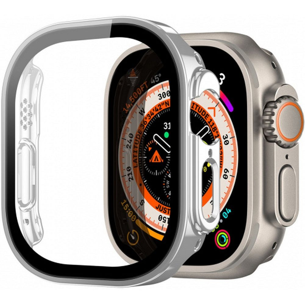 Apple Watch Ultra/Ultra2 49mm okosóra védő tok, műanyag tok, 360 fokos védelem, ezüst kerettel, DUX DUCIS Hamo