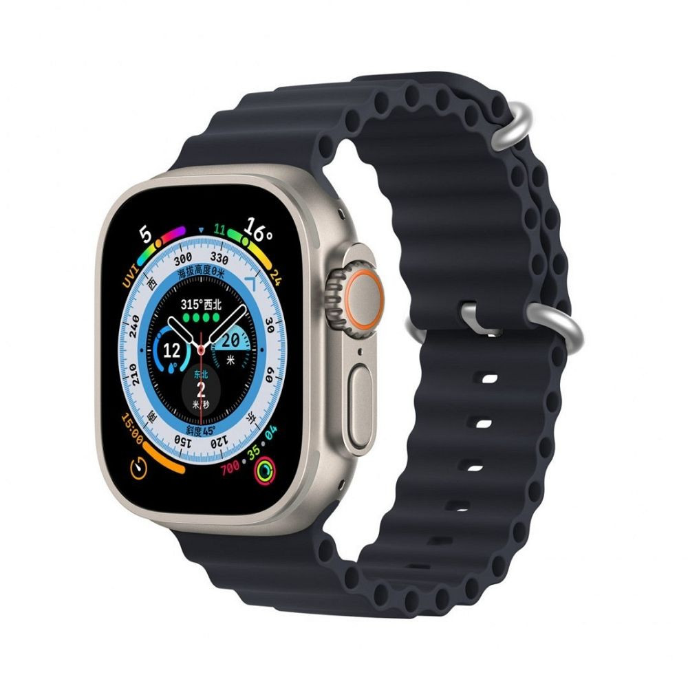Apple Watch 4/5/6/7/8/9/SE/SE2 okosóra szilikon szíj, 38/40/41mm kompatibilis, sötétszürke, DUX DUCIS Ocean Wave