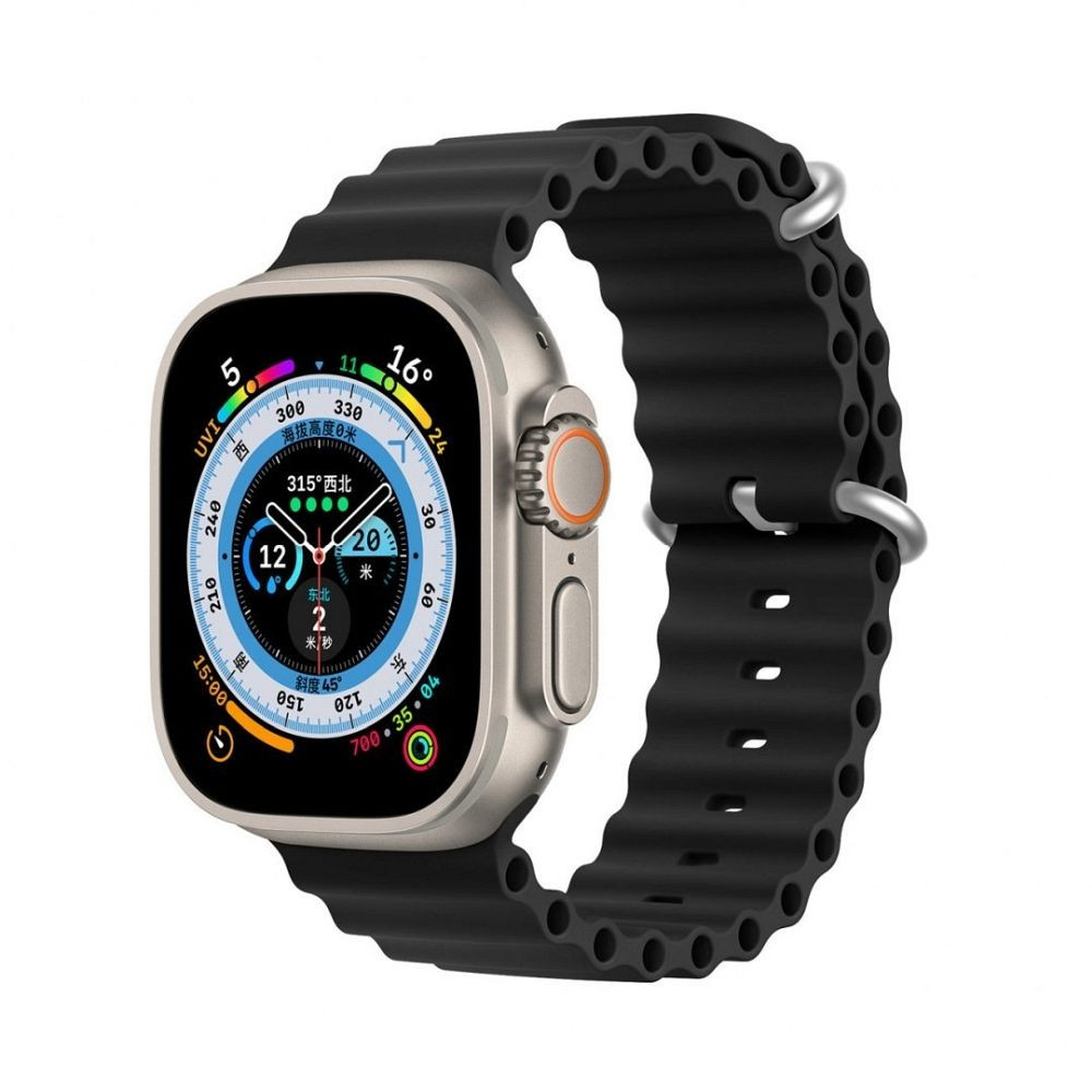 Apple Watch 4/5/6/7/8/9/SE/SE2 okosóra szilikon szíj, 38/40/41mm kompatibilis, fekete, DUX DUCIS Ocean Wave