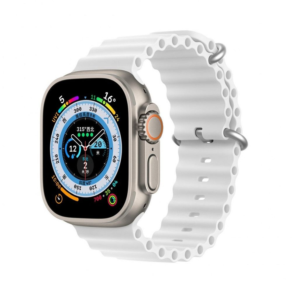 Apple Watch 4/5/6/7/8/9/SE/SE2 okosóra szilikon szíj, 42/44/45/49mm kompatibilis, fehér, DUX DUCIS Ocean Wave