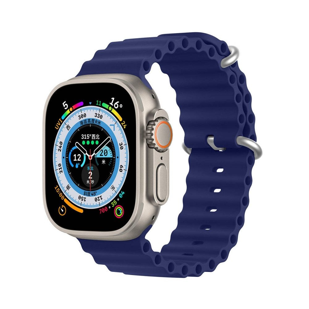 Apple Watch 4/5/6/7/8/9/SE/SE2 okosóra szilikon szíj, 42/44/45/49mm kompatibilis, sötétkék, DUX DUCIS Ocean Wave