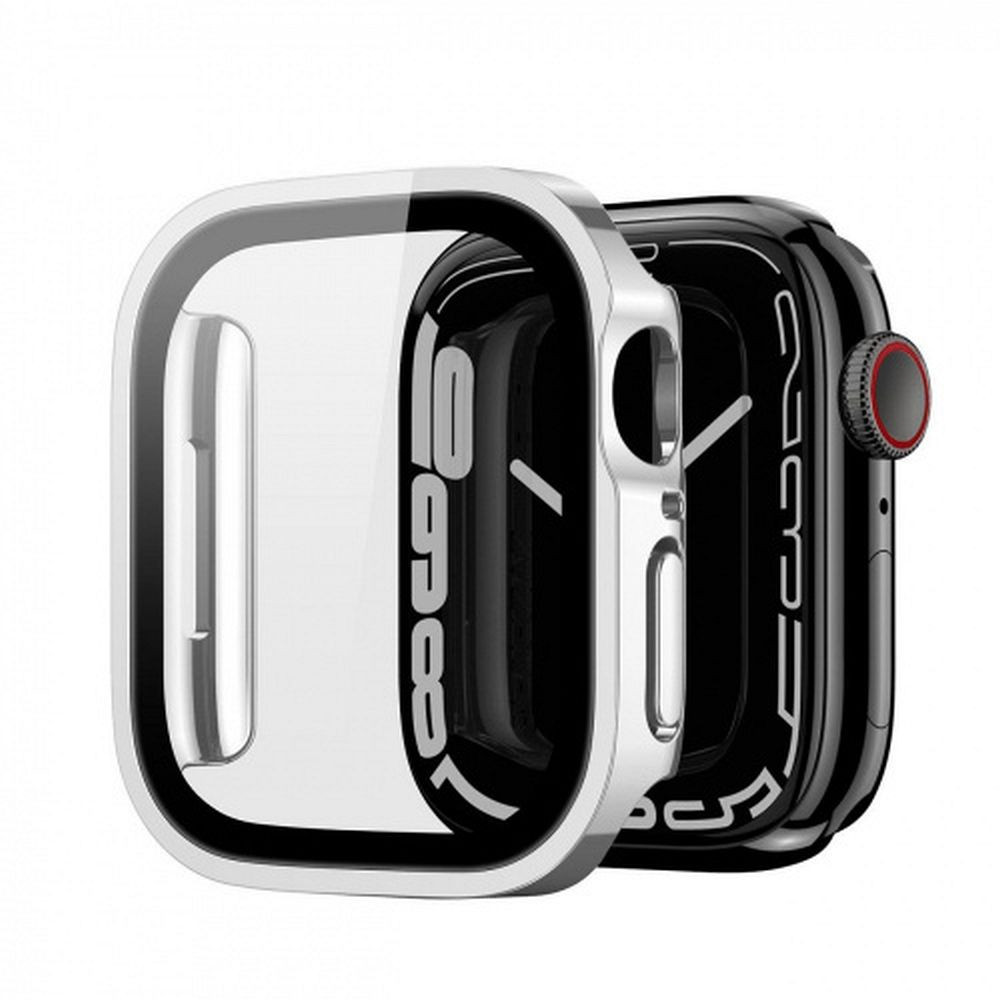 Apple Watch 7/8/9 45mm okosóra védő tok, műanyag tok, 360 fokos védelem, ezüst kerettel, DUX DUCIS Hamo