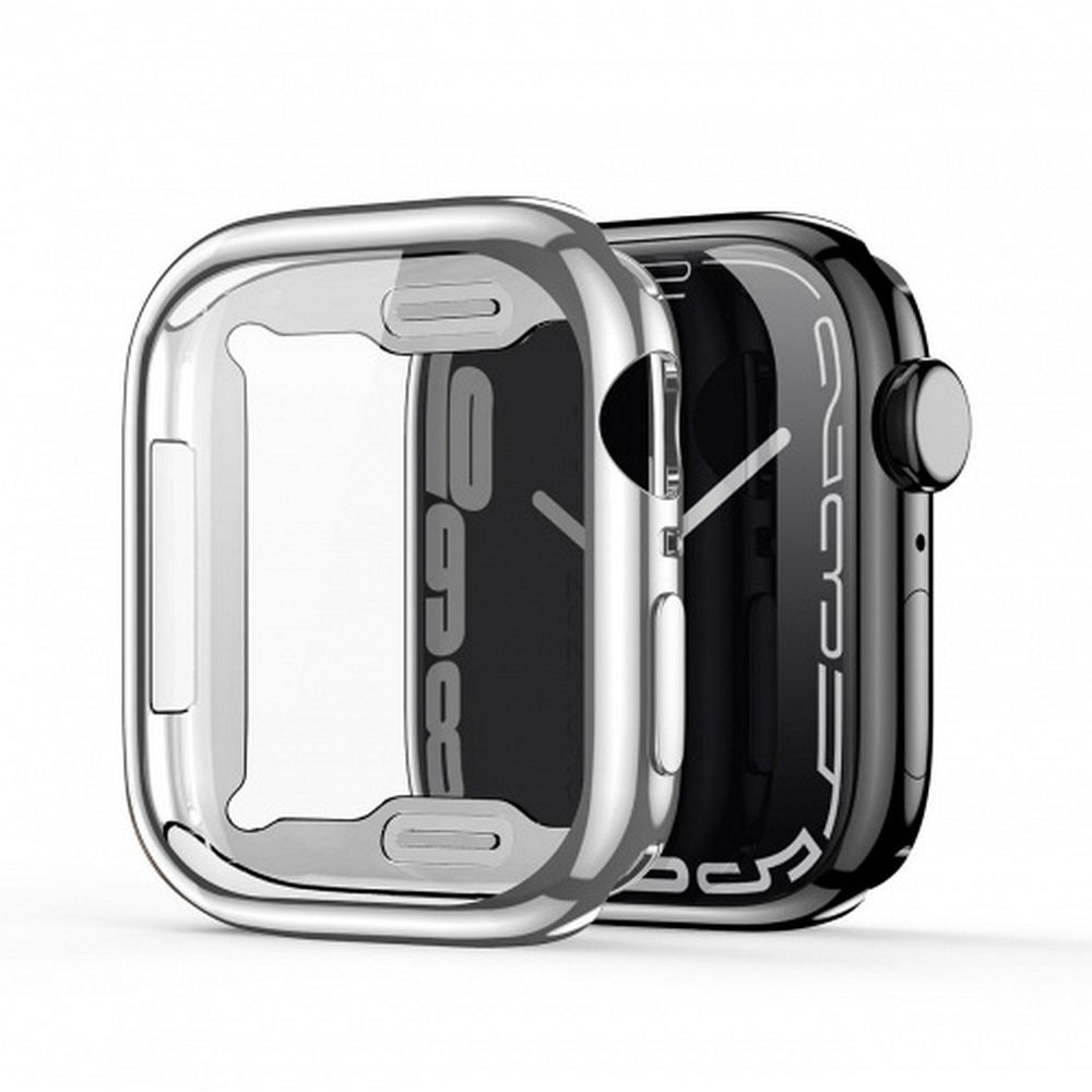 Apple Watch 7/8/9 45mm okosóra védő tok, szilikon tok, 360 fokos védelem, ezüst kerettel, DUX DUCIS Samo
