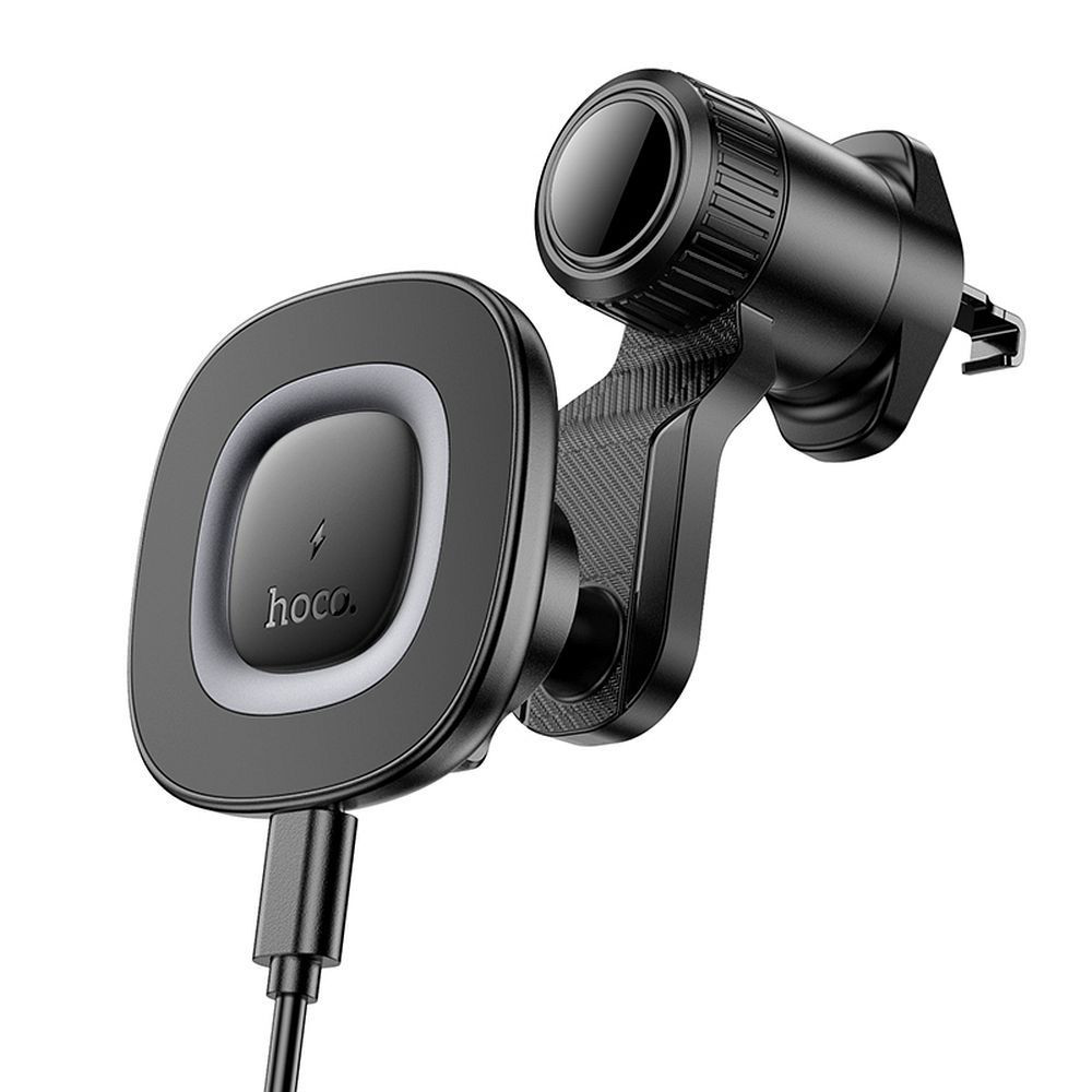 Autós mobiltelefon tartó, szellőzőnyílásra helyezhető, MagSafe kompatibilis, mágneses, vezeték nélküli töltő, 15W, fekete, Hoco HW30