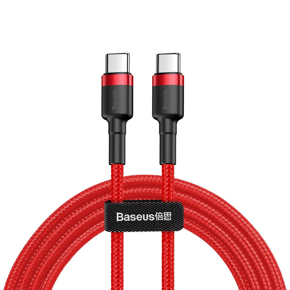 Baseus USB-C (Type-C) adatkábel, töltőkábel, piros, szövet bevonat, 2m 3A 60W, Baseus CATKLF-H09